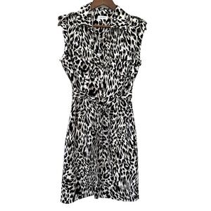 Calvin Klein Black and White Leopard Print Midi Dress